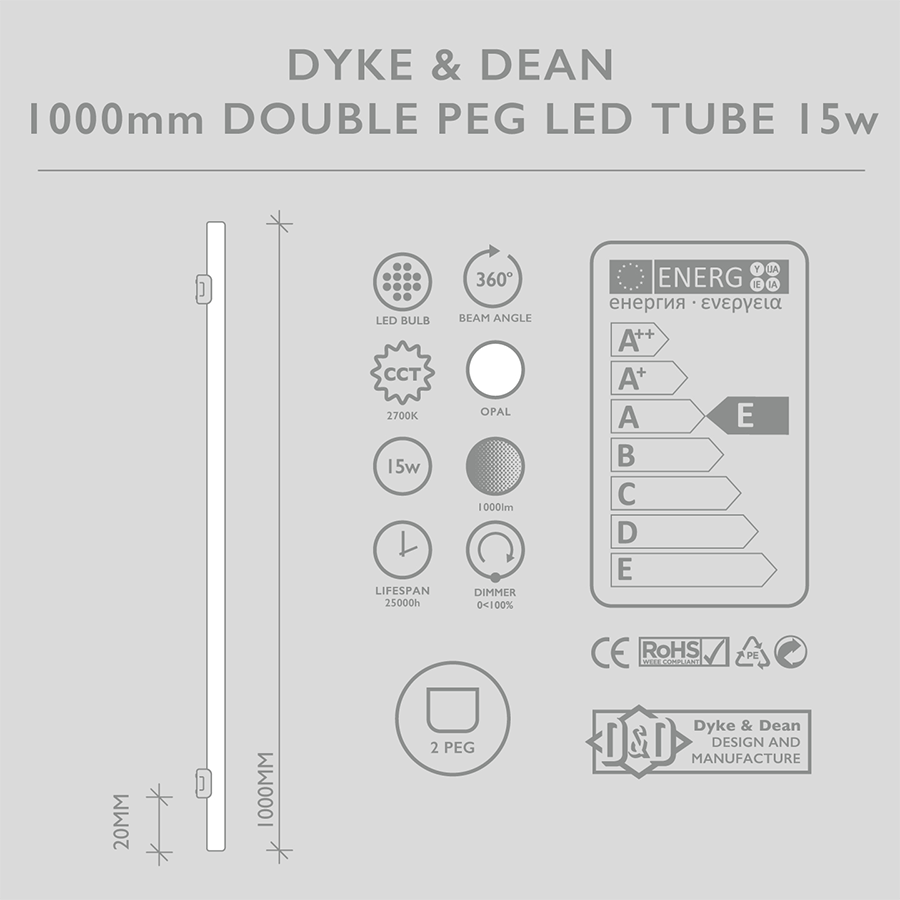 COPPER PEG TUBE BULB DOUBLE MOUNT 1000 - DYKE & DEAN