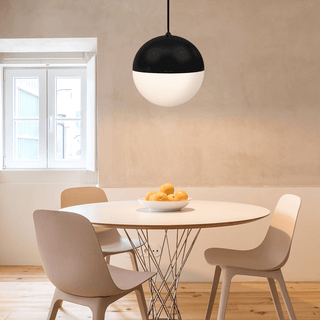 DOME CAPPED OPAL GLOBE PENDANT BLACK 600MM - DYKE & DEAN