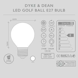 DYKE & DEAN LED GOLF BALL OPAL E27 BULB - DYKE & DEAN