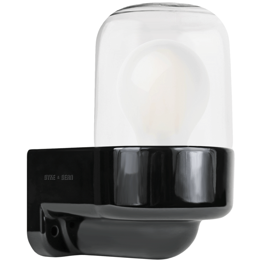 E27 BLACK CERAMIC WALL LIGHT CLEAR - DYKE & DEAN