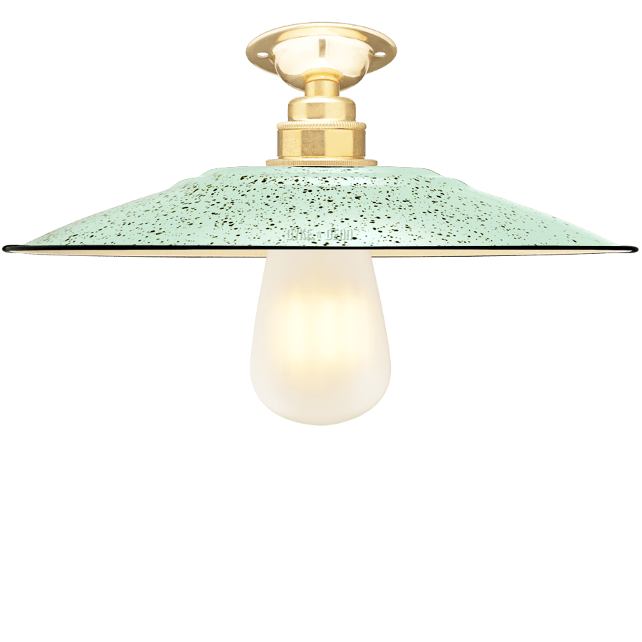 FIXED FLAT MINT GREEN SPECKLE ENAMEL SHADE - DYKE & DEAN