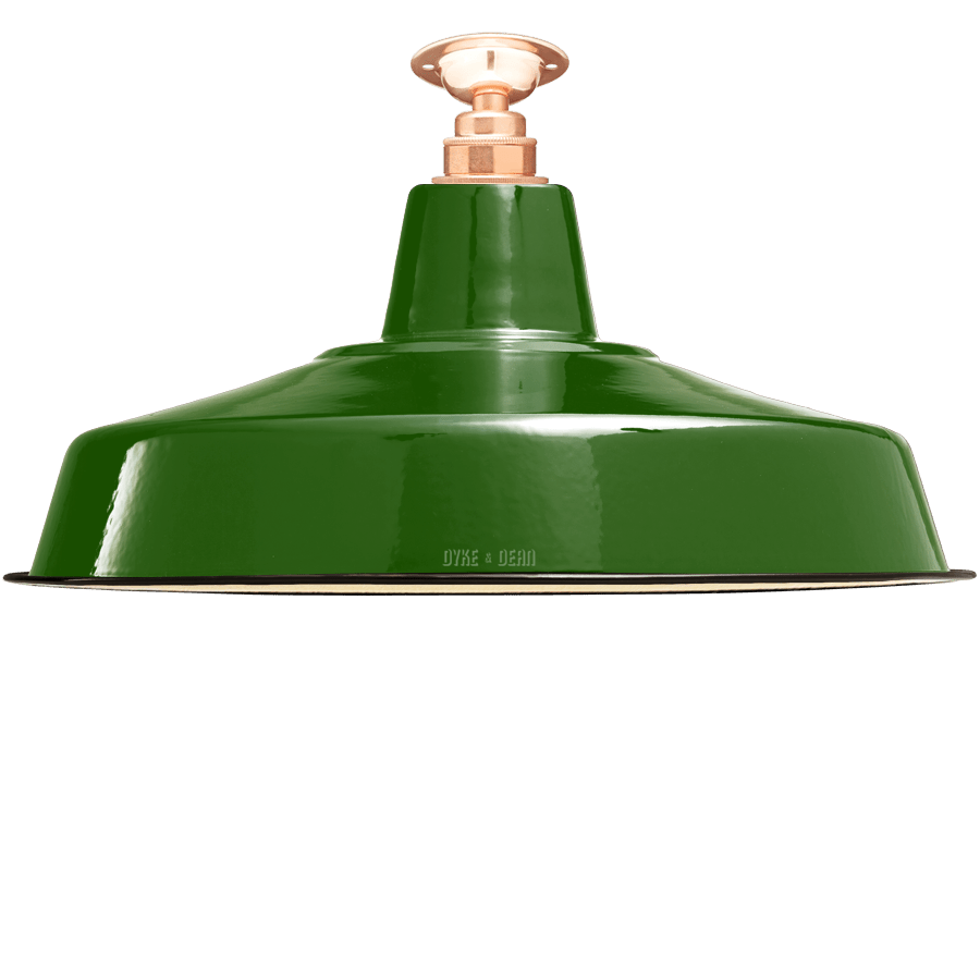 FIXED LARGE GREEN ENAMEL SHADE - DYKE & DEAN