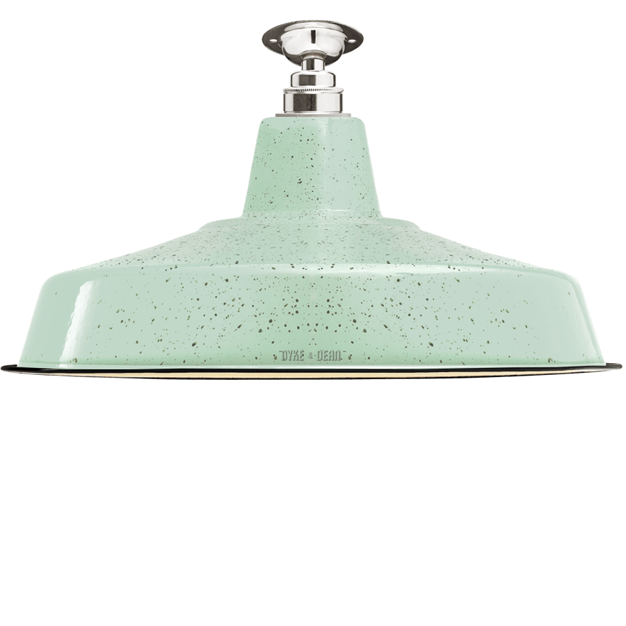 FIXED LARGE MINT GREEN SPECKLE ENAMEL SHADE - DYKE & DEAN