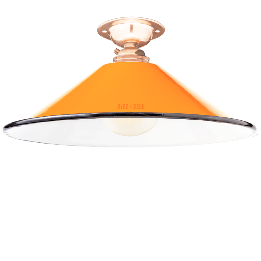 FIXED SMALL ORANGE ENAMEL CONE SHADE - DYKE & DEAN