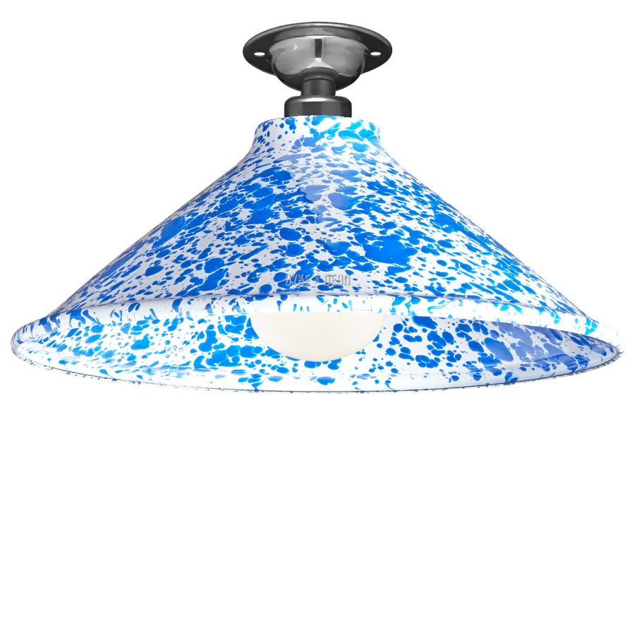 FIXED SPLATTERWARE BLUE ENAMEL CONE SHADE - DYKE & DEAN