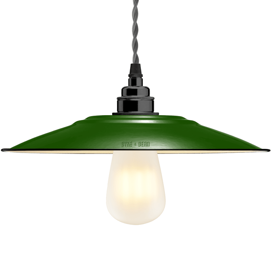 FLAT GREEN ENAMEL SHADE - DYKE & DEAN