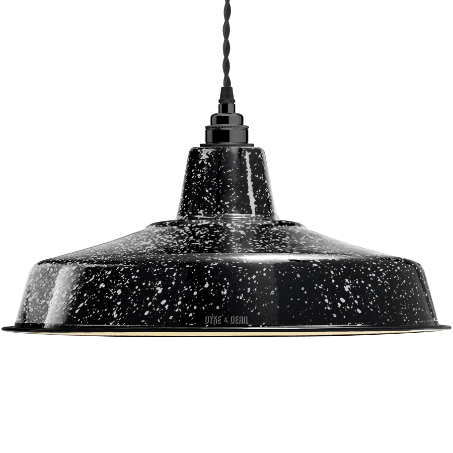 LARGE BLACK SPECKLE ENAMEL SHADE - DYKE & DEAN