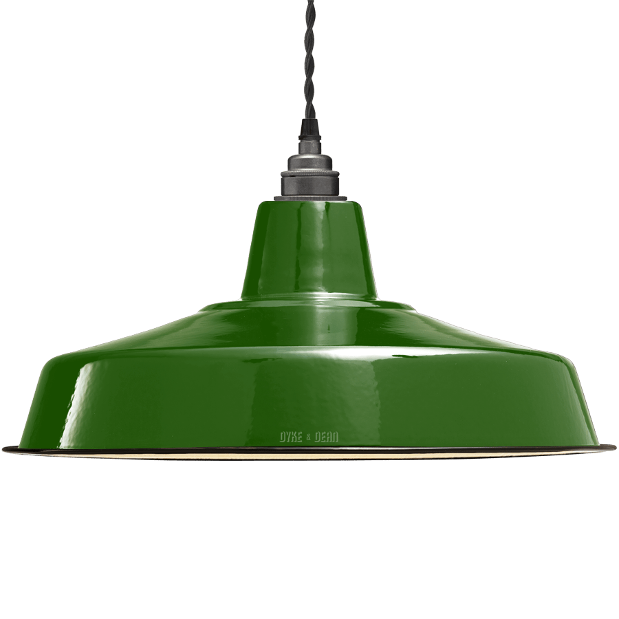 LARGE GREEN ENAMEL SHADE - DYKE & DEAN