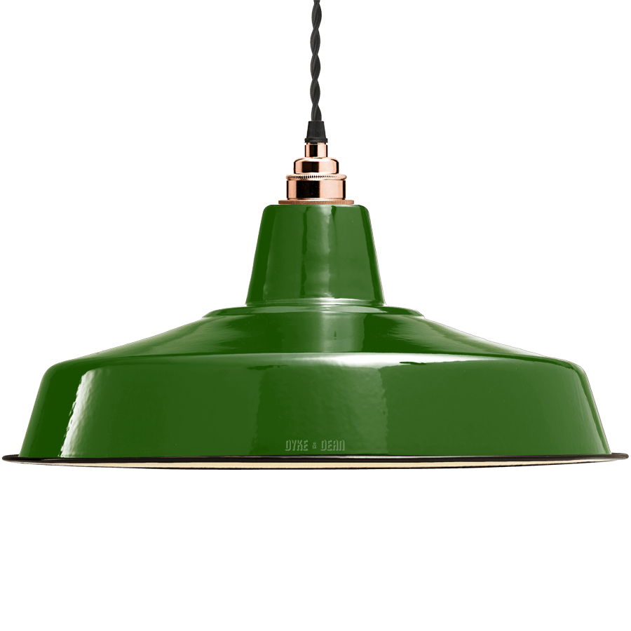 LARGE GREEN ENAMEL SHADE - DYKE & DEAN