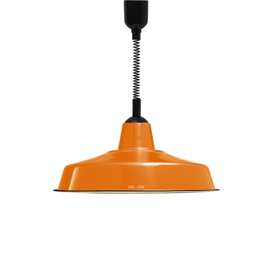 LARGE ORANGE ENAMEL RETRACTABLE CORD LIGHT - DYKE & DEAN