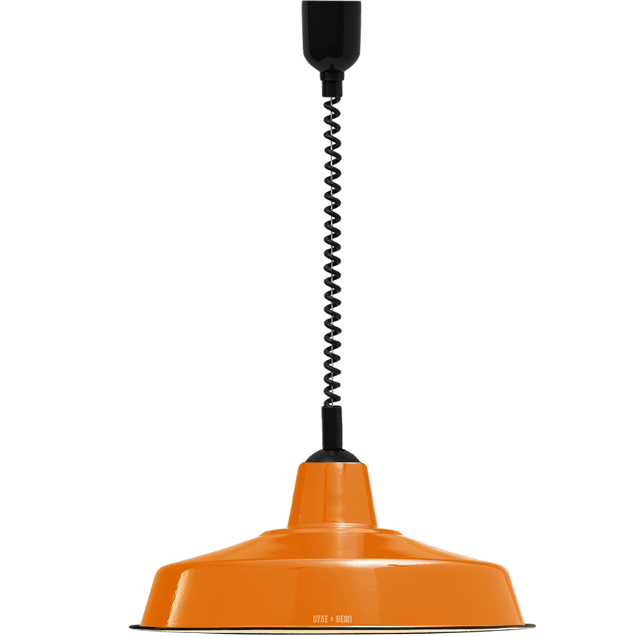 LARGE ORANGE ENAMEL RETRACTABLE CORD LIGHT - DYKE & DEAN