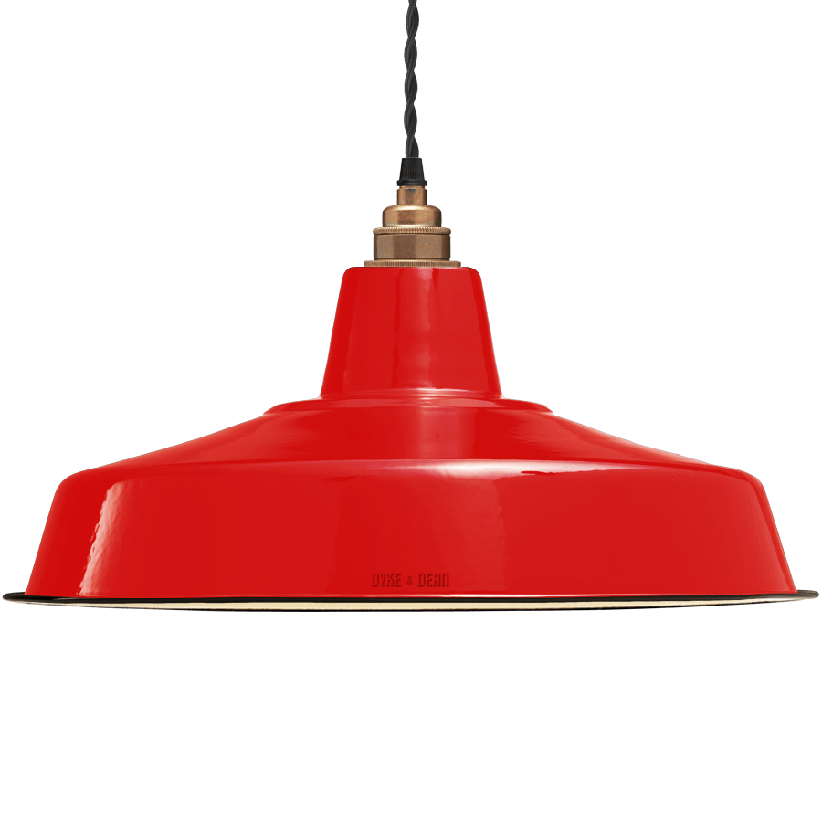 LARGE RED ENAMEL SHADE - DYKE & DEAN