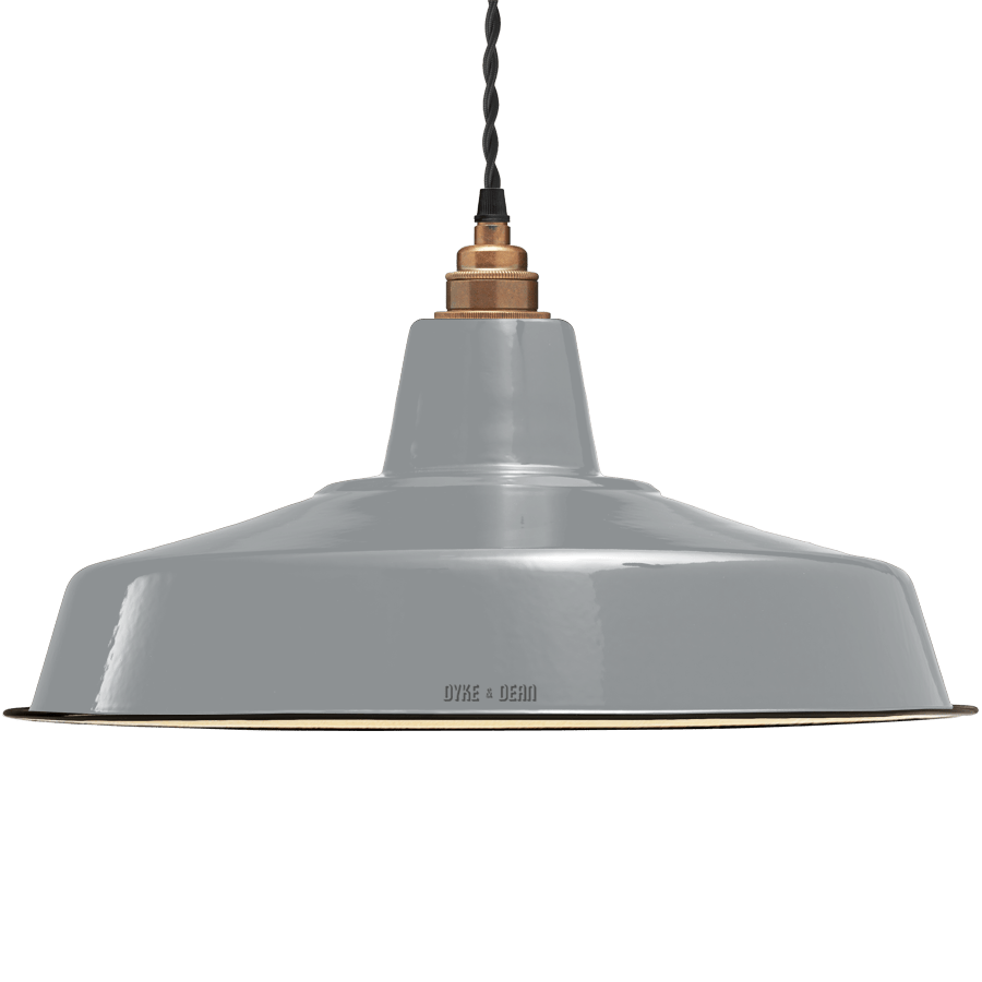 LARGE STORM GREY ENAMEL SHADE - DYKE & DEAN