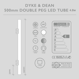 LED FILAMENT GLASS DOUBLE TUBE PEG BULB 12W 500MM - DYKE & DEAN