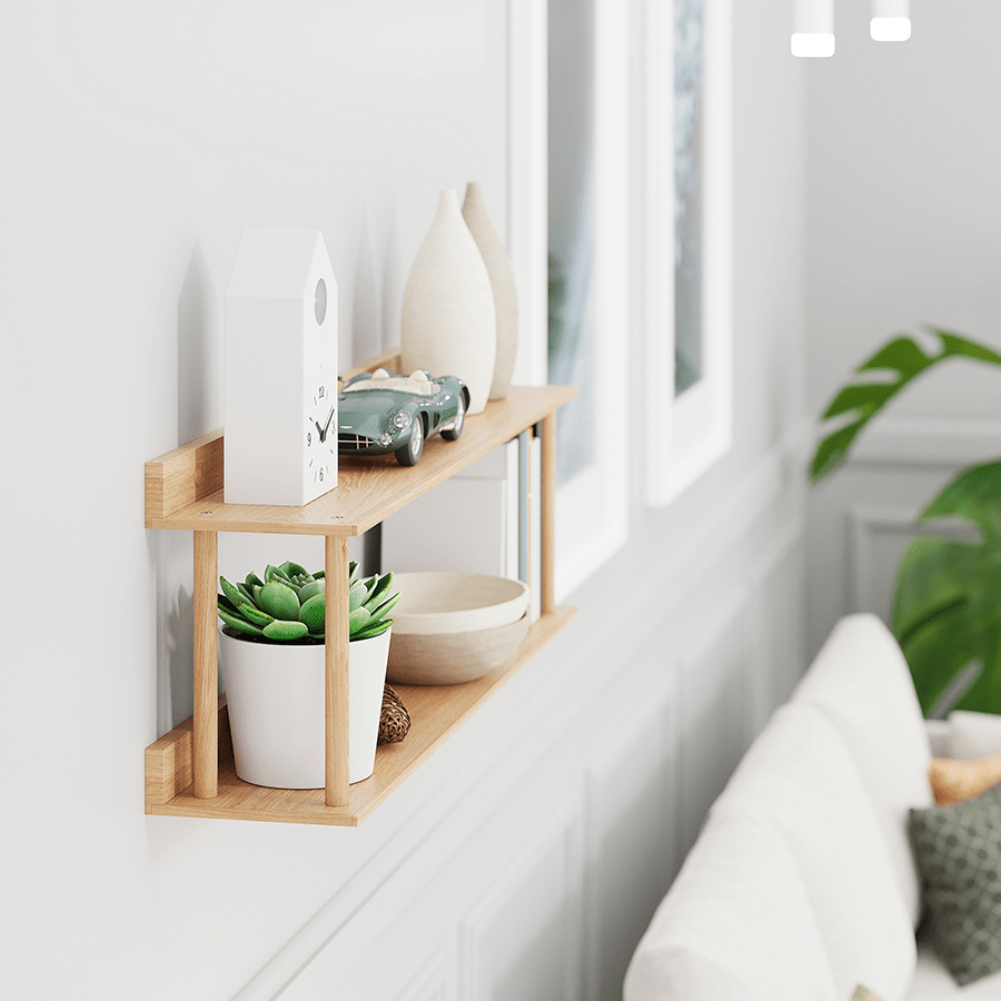 PLATFORM 2 WALL SHELF NATURAL OAK - DYKE & DEAN