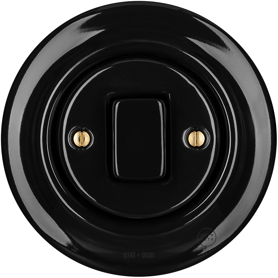 PORCELAIN WALL LIGHT SWITCH BLACK FAT BUTTON - DYKE & DEAN