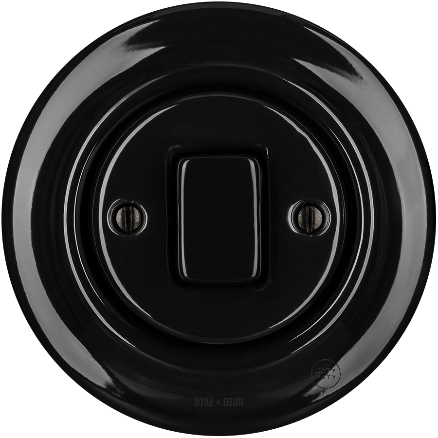 PORCELAIN WALL LIGHT SWITCH BLACK FAT BUTTON - DYKE & DEAN
