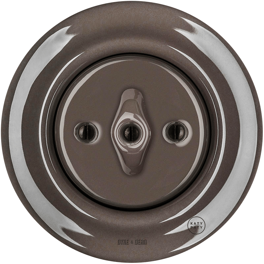PORCELAIN WALL LIGHT SWITCH BROWN ROTARY - DYKE & DEAN