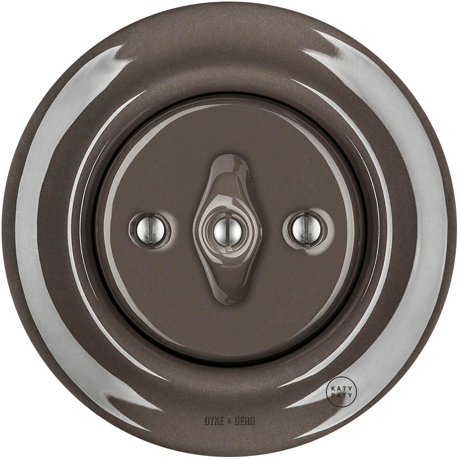 PORCELAIN WALL LIGHT SWITCH BROWN ROTARY - DYKE & DEAN