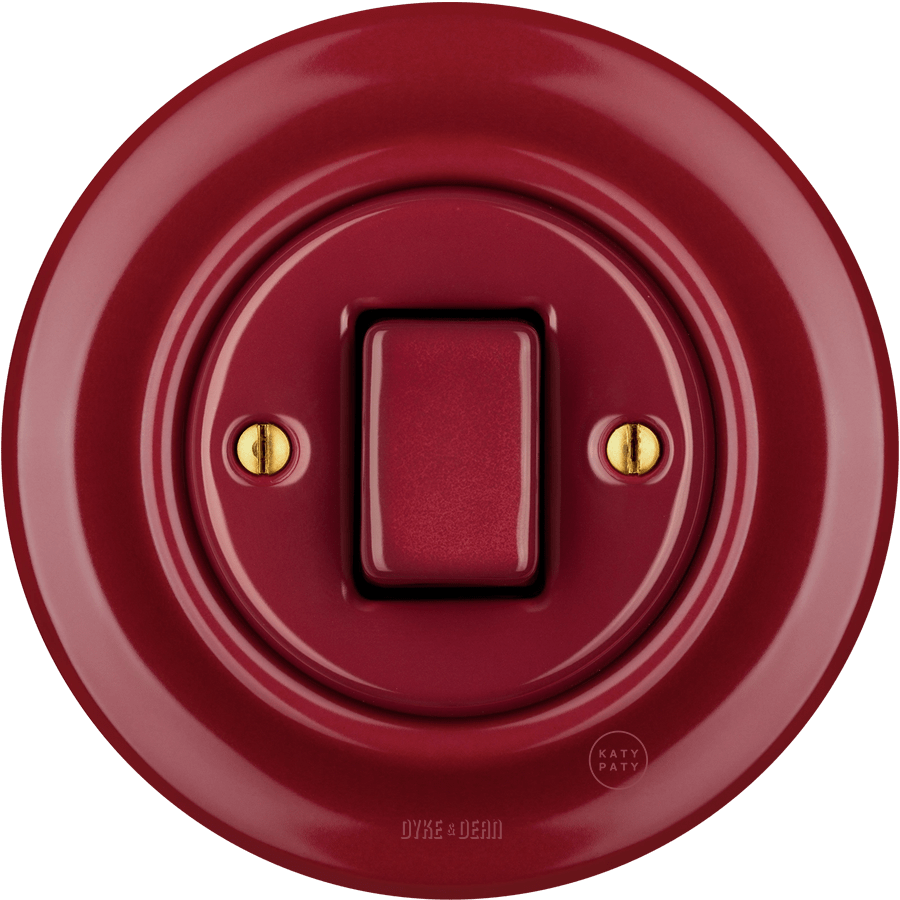 PORCELAIN WALL LIGHT SWITCH BURGUNDY FAT BUTTON - DYKE & DEAN