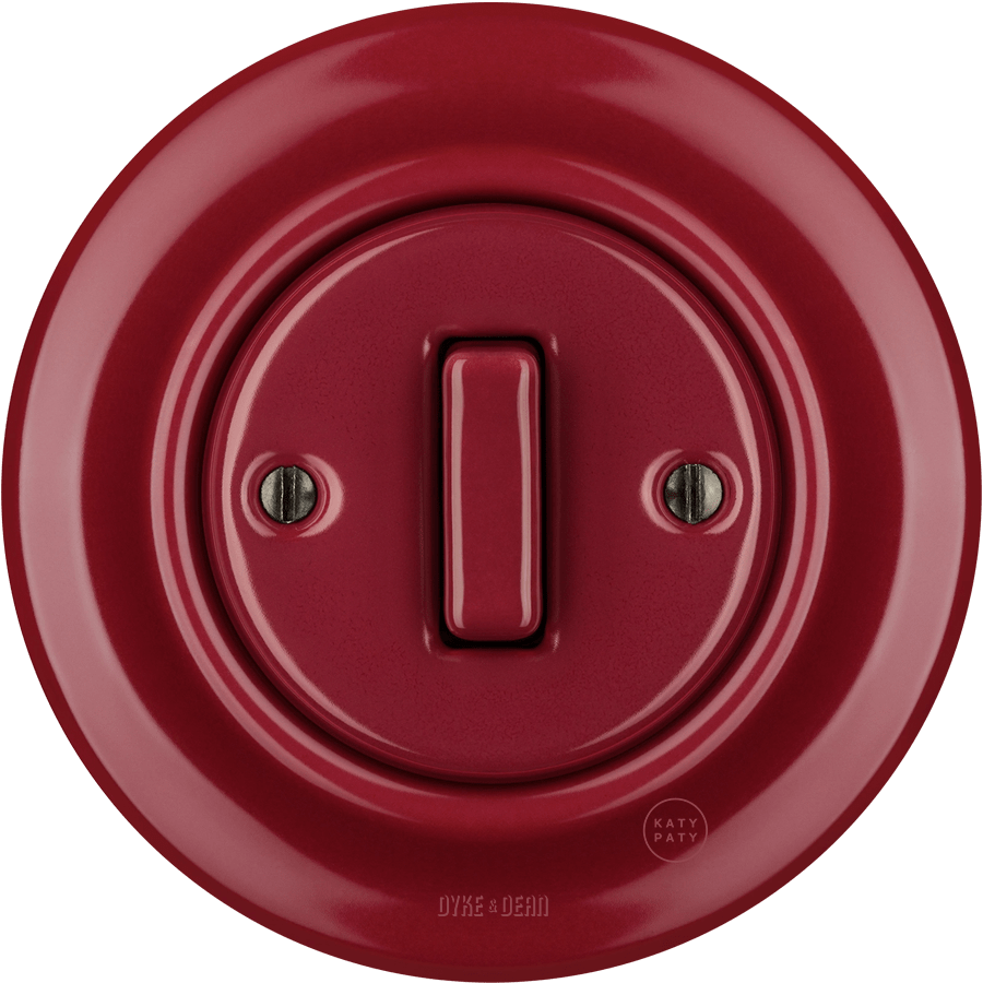 PORCELAIN WALL LIGHT SWITCH BURGUNDY SLIM BUTTON - DYKE & DEAN