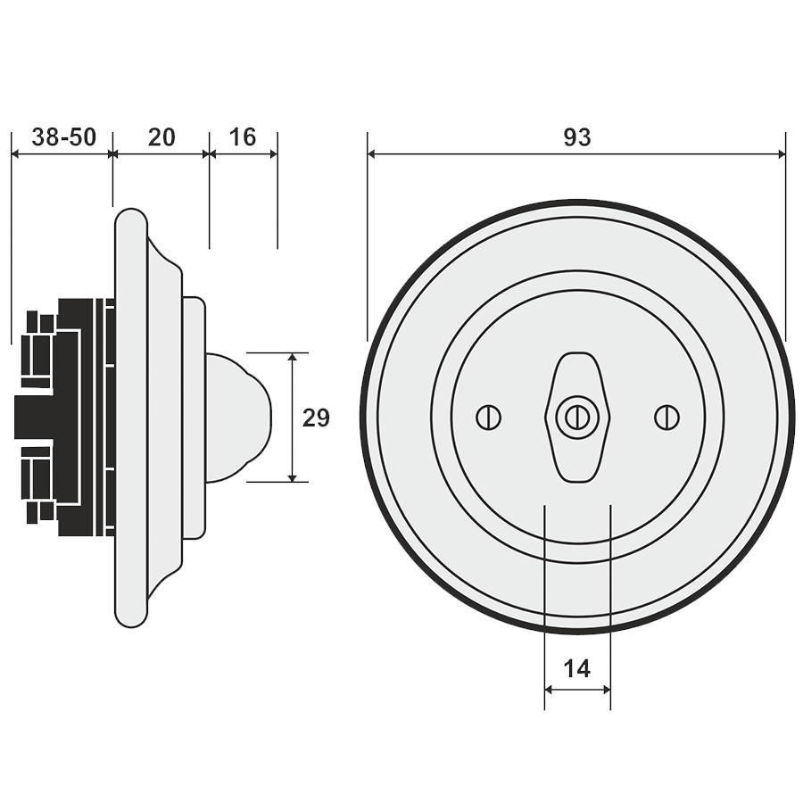 PORCELAIN WALL LIGHT SWITCH CHLOREDO ROTARY - DYKE & DEAN