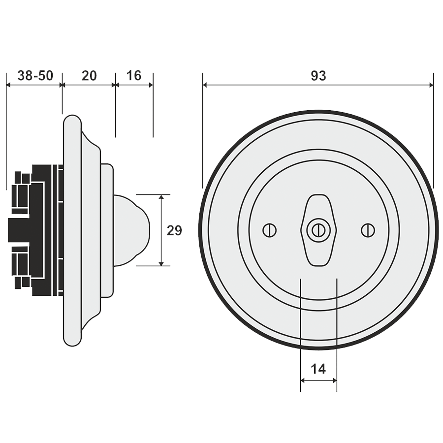 PORCELAIN WALL LIGHT SWITCH DARK BLUE ROTARY / 3 DOUBLE-POLESPECIAL - DYKE & DEAN