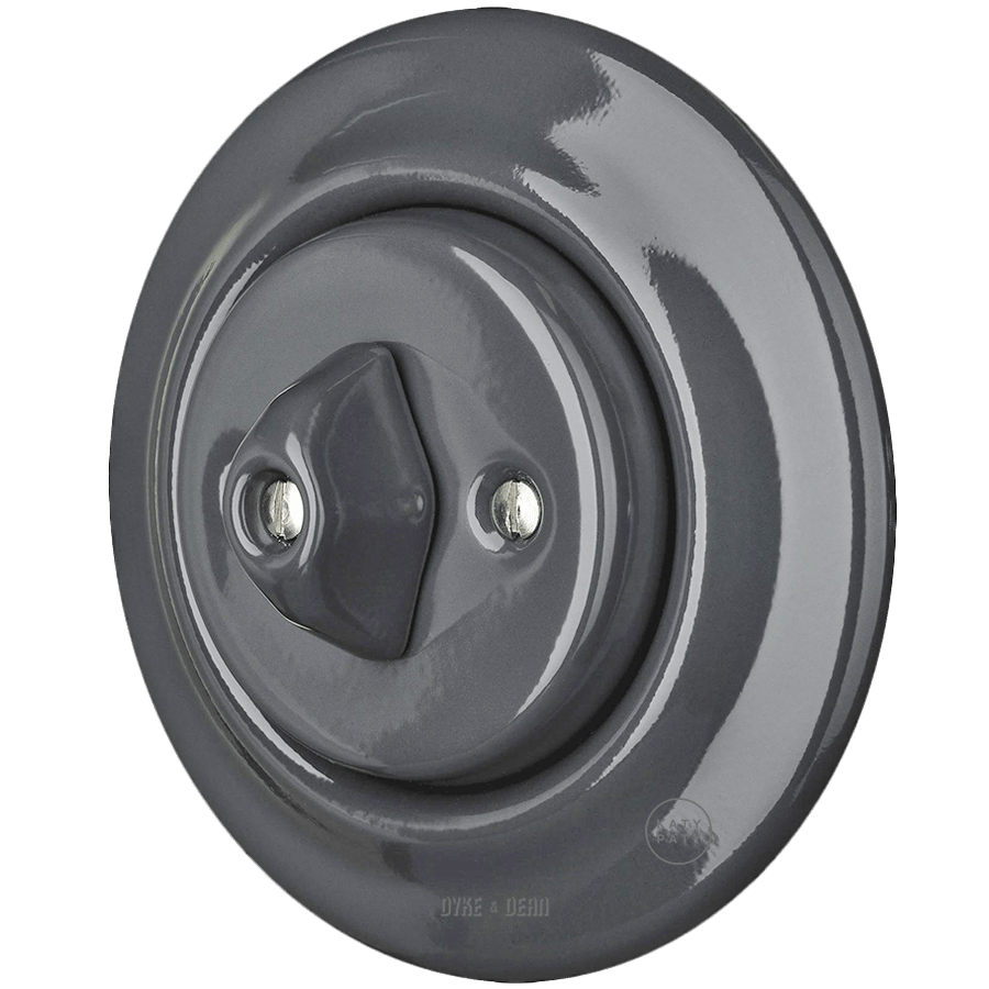 PORCELAIN WALL LIGHT SWITCH DARK GREY ROTARY - DYKE & DEAN