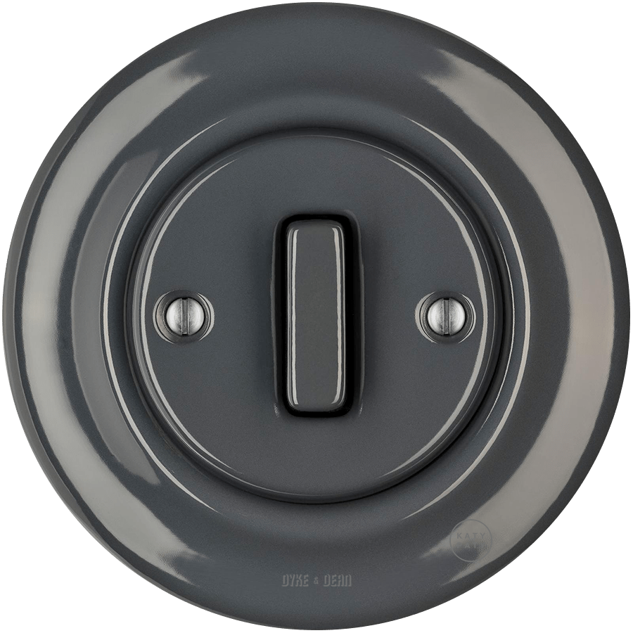 PORCELAIN WALL LIGHT SWITCH DARK GREY SLIM BUTTON - DYKE & DEAN