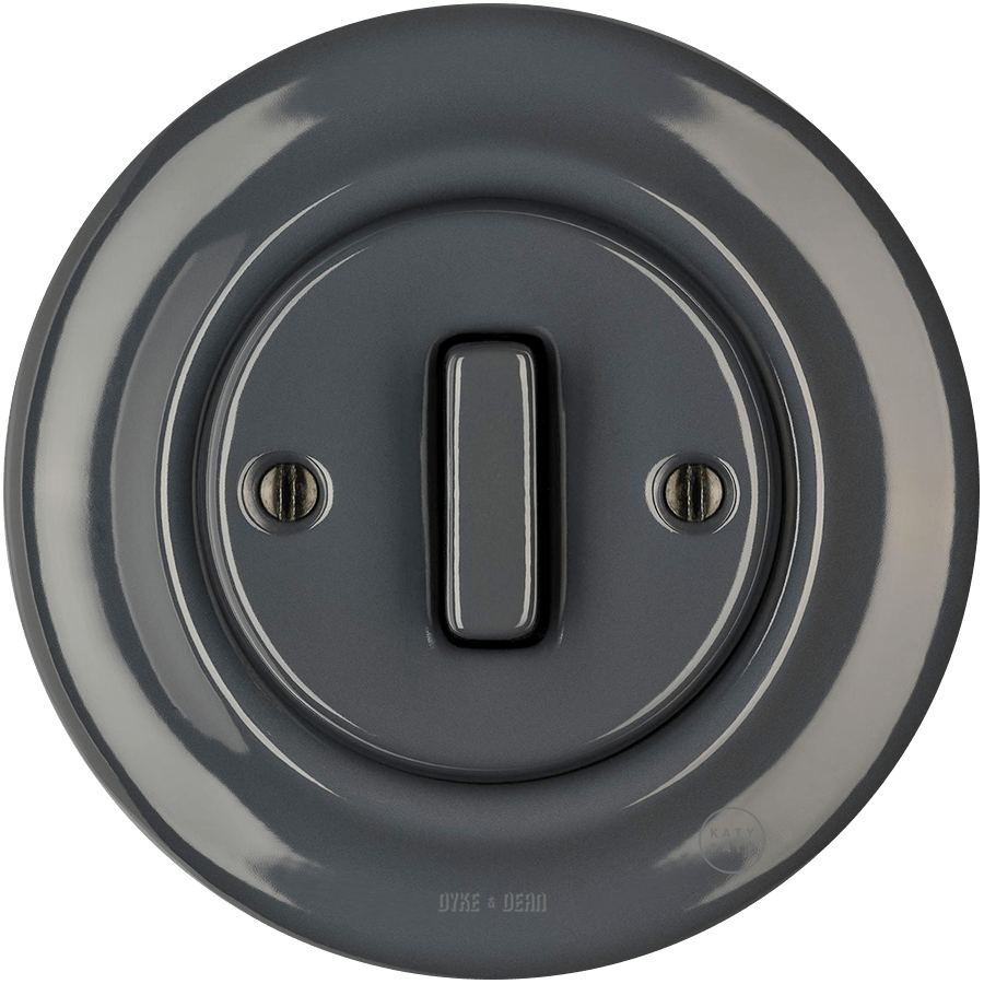 PORCELAIN WALL LIGHT SWITCH DARK GREY SLIM BUTTON - DYKE & DEAN