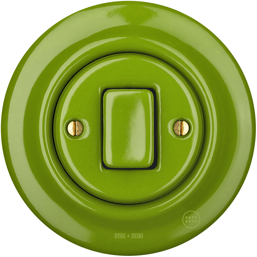 PORCELAIN WALL LIGHT SWITCH GREEN FAT BUTTON - DYKE & DEAN