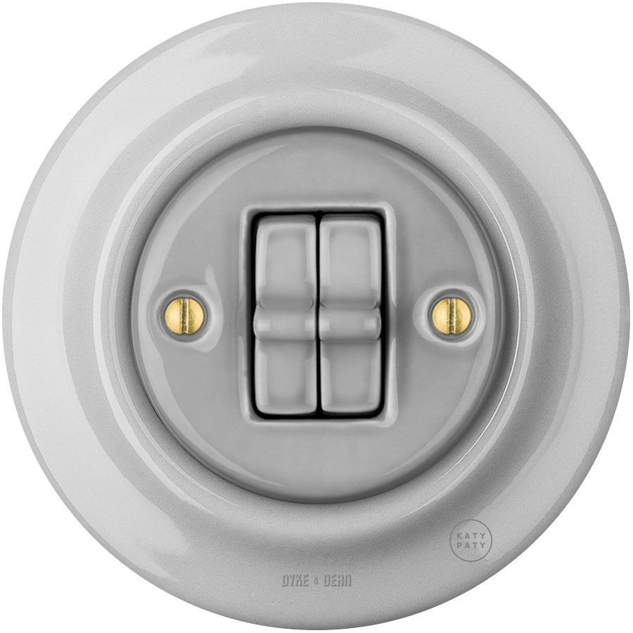 PORCELAIN WALL LIGHT SWITCH GREY 2 TOGGLE - DYKE & DEAN