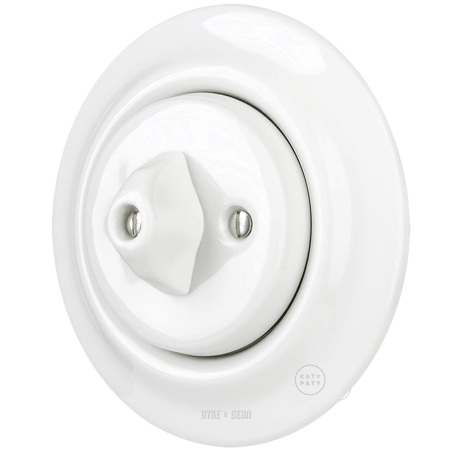 PORCELAIN WALL LIGHT SWITCH WHITE ROTARY - DYKE & DEAN