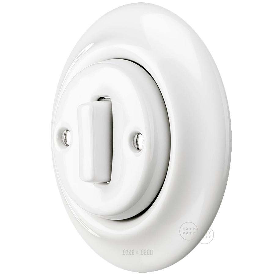 PORCELAIN WALL LIGHT SWITCH WHITE SLIM BUTTON - DYKE & DEAN