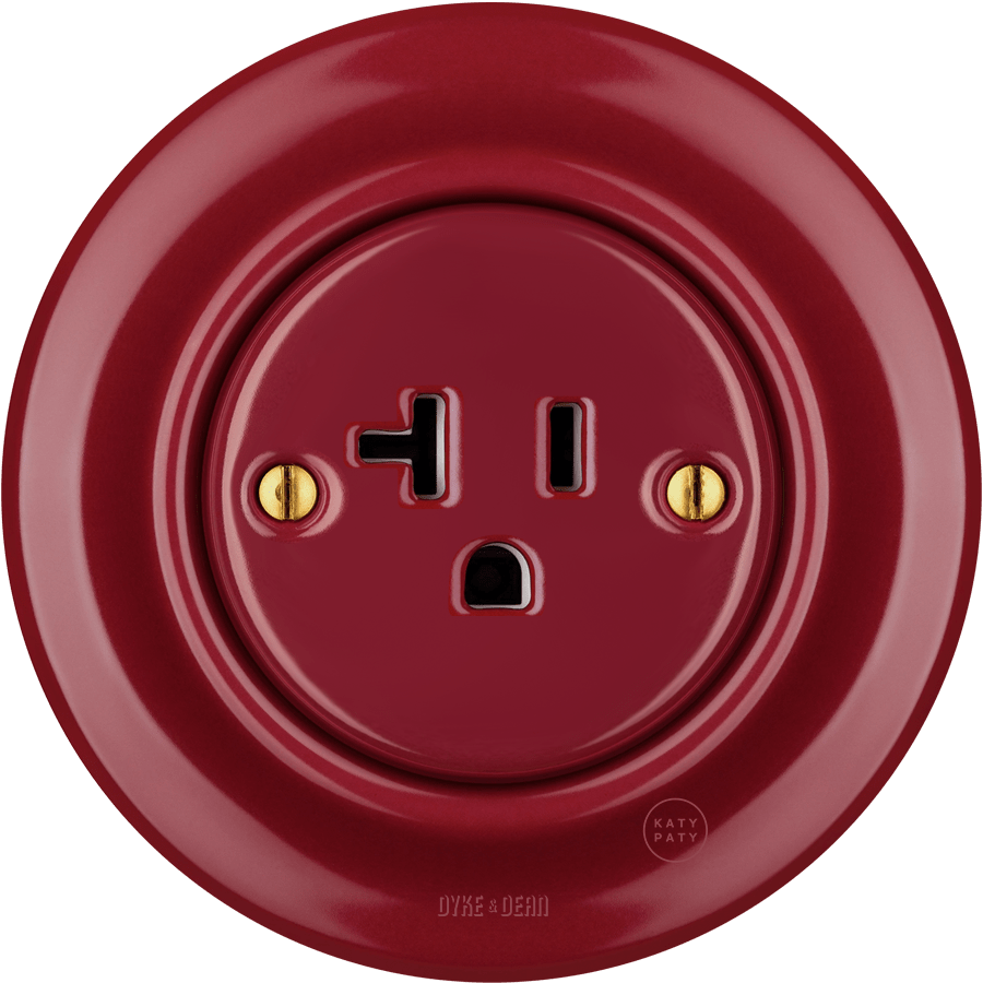 PORCELAIN WALL SOCKET BURGUNDY USA 20 AMP - DYKE & DEAN