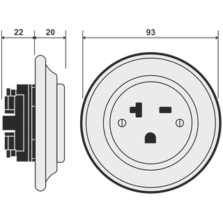 PORCELAIN WALL SOCKET MATT BLACK USA 20 AMP - DYKE & DEAN