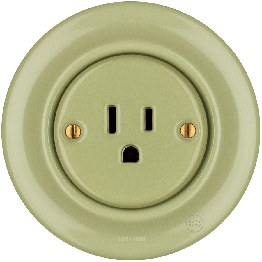 PORCELAIN WALL SOCKET MOSS GREEN USA 15 AMP - DYKE & DEAN