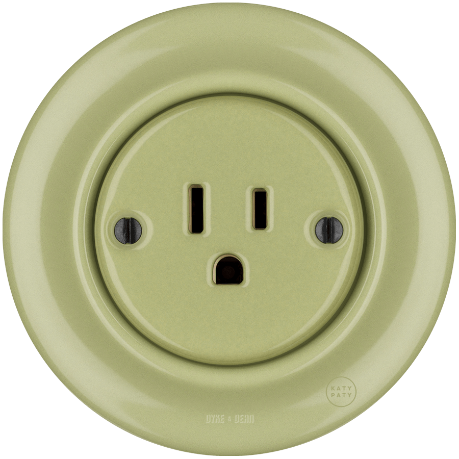 PORCELAIN WALL SOCKET MOSS GREEN USA 15 AMP - DYKE & DEAN