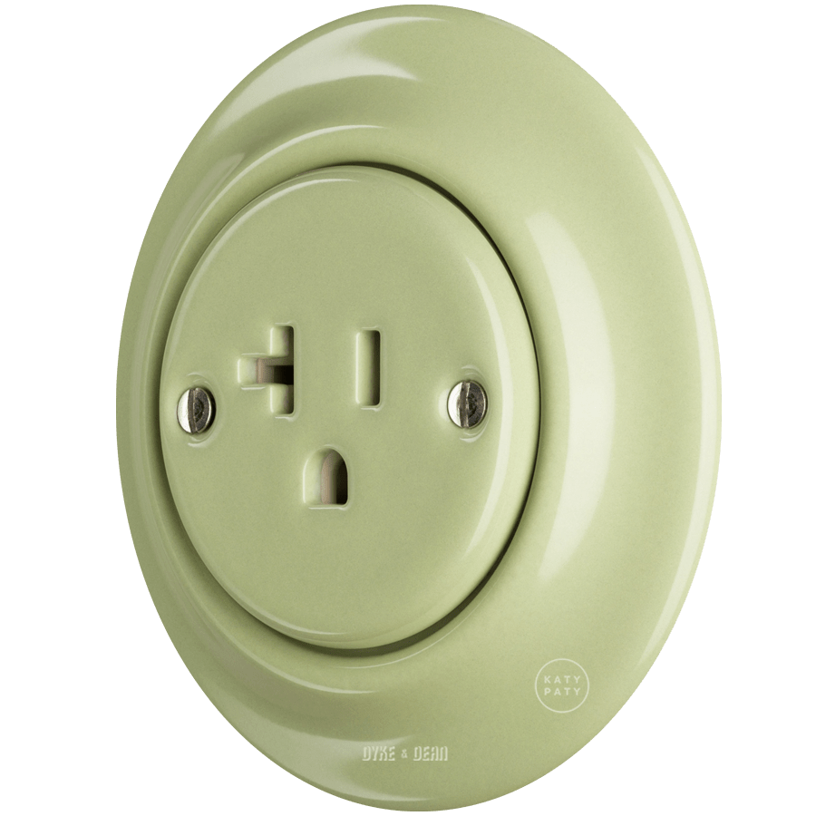 PORCELAIN WALL SOCKET MOSS GREEN USA 20 AMP - DYKE & DEAN