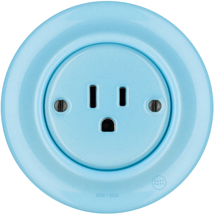 PORCELAIN WALL SOCKET PASTEL BLUE USA 15 AMP - DYKE & DEAN