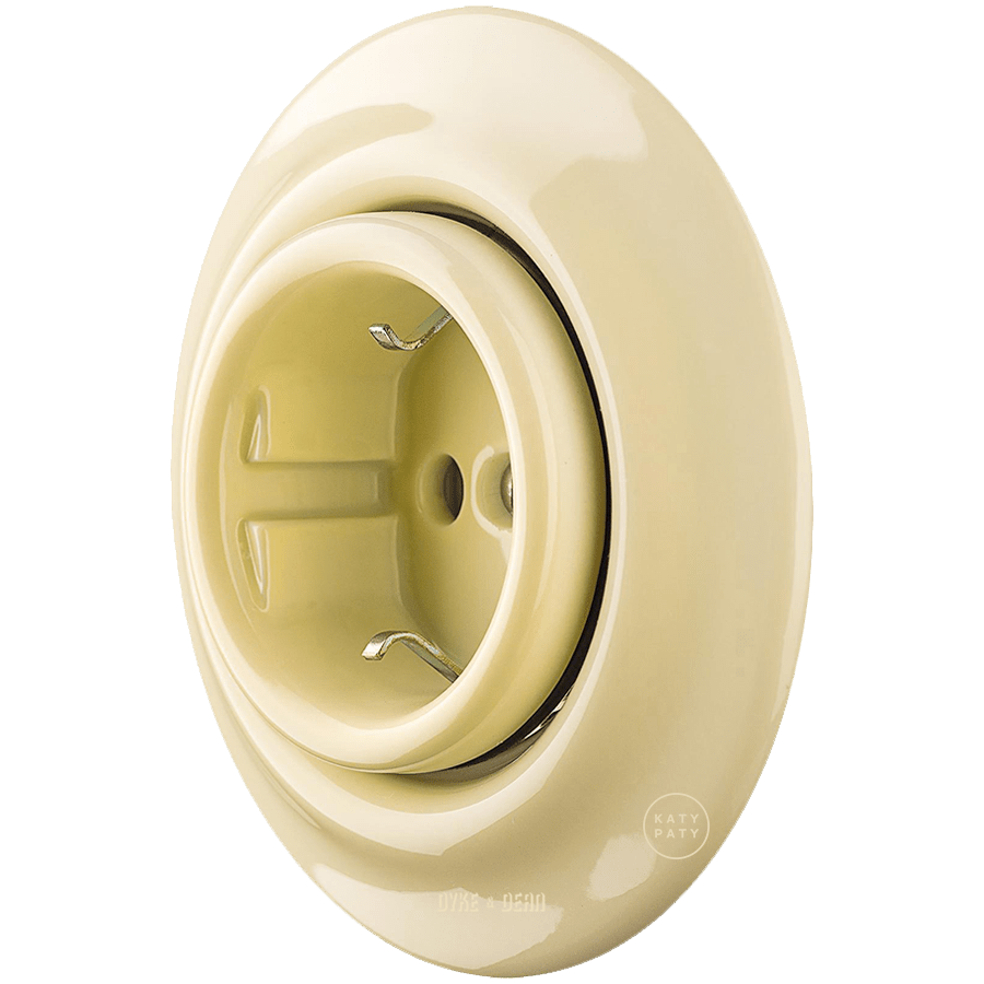 PORCELAIN WALL SOCKET VANILLA SCHUKO BRASS SCREWS - DYKE & DEAN