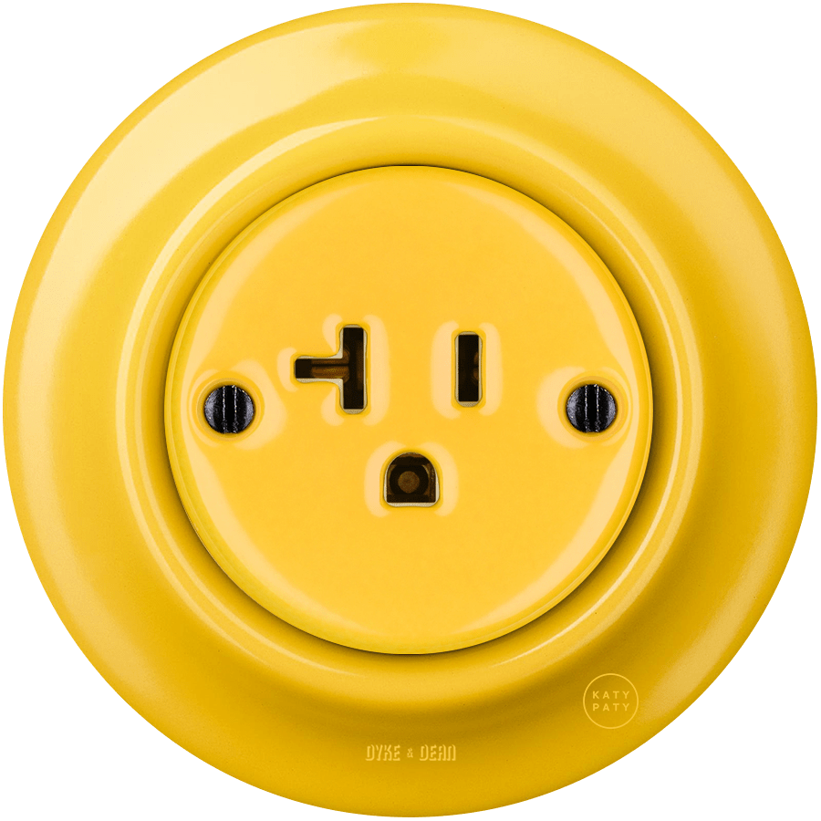 PORCELAIN WALL SOCKET YELLOW USA 20 AMP - DYKE & DEAN