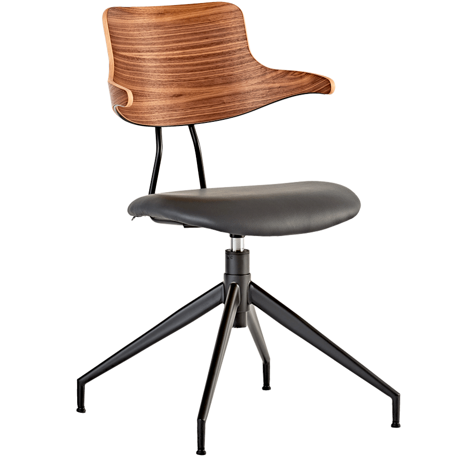 VL119 LEATHER & WOOD SWIVEL CHAIR - DYKE & DEAN