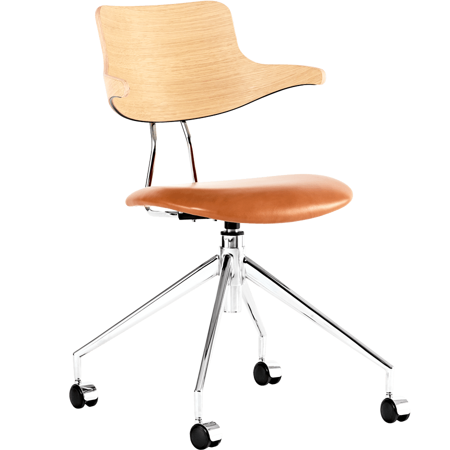 VL119 LEATHER & WOOD SWIVEL CHAIR - DYKE & DEAN