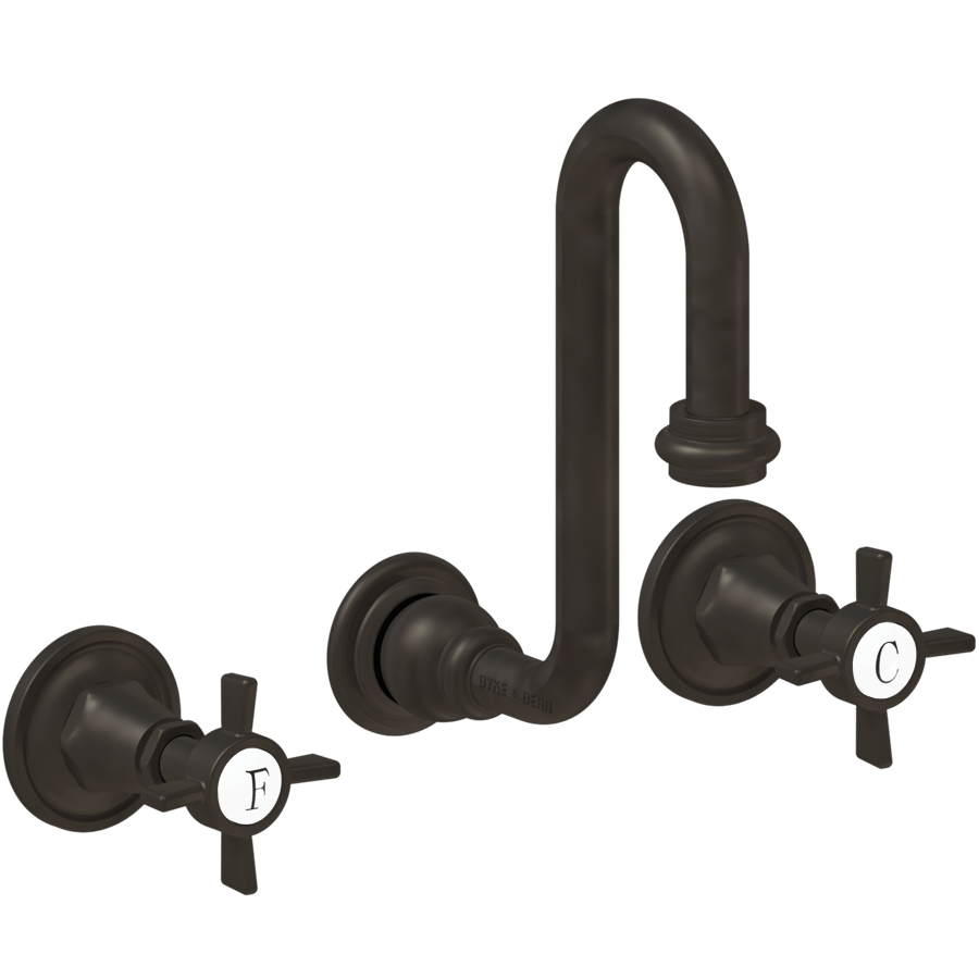 WALL MOUNTED SWAN SPOUT CROSS HANDLE TAPS - DYKE & DEAN