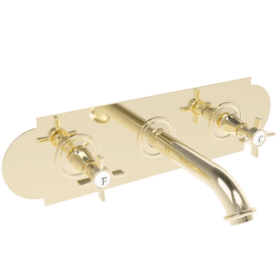 WALL PLATE WIDE SPOUT CROSS TAPS - DYKE & DEAN