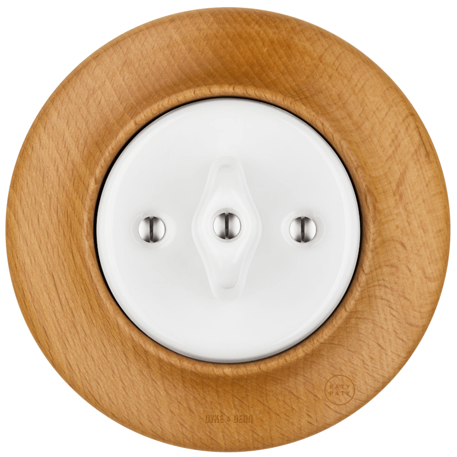 WOODEN PORCELAIN WALL LIGHT SWITCH FAGUS ROTARY - DYKE & DEAN