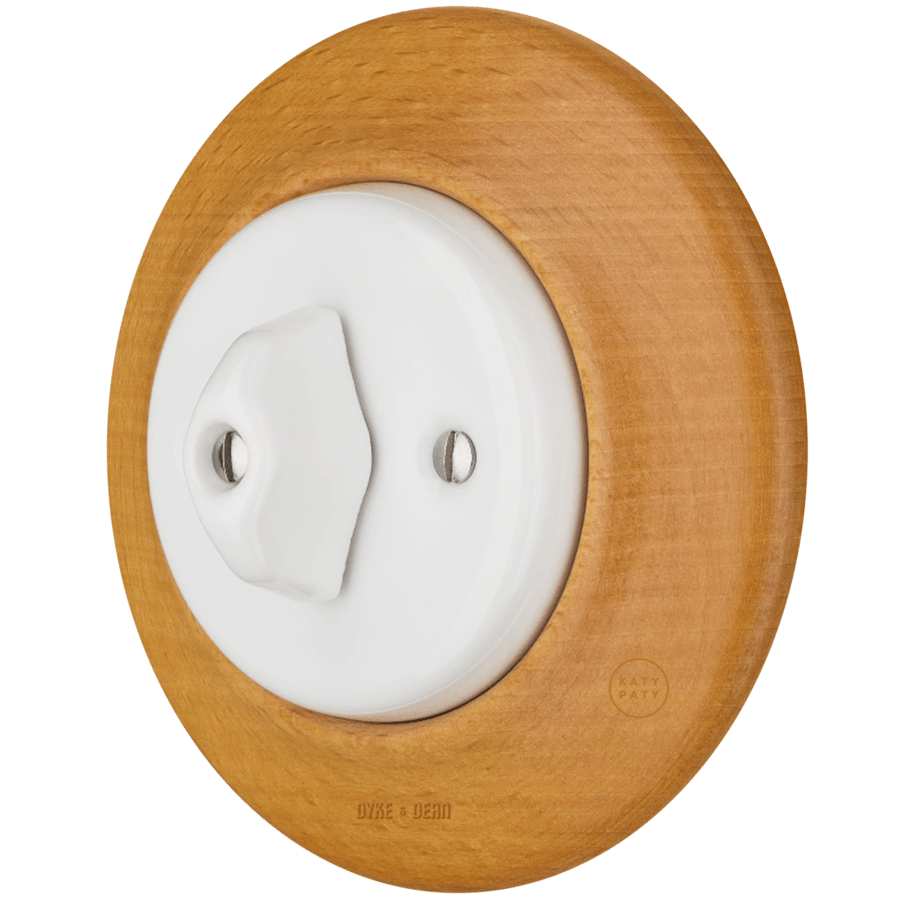 WOODEN PORCELAIN WALL LIGHT SWITCH FAGUS ROTARY - DYKE & DEAN