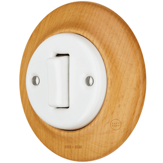 WOODEN PORCELAIN WALL LIGHT SWITCH FAGUS SLIM BUTTON - DYKE & DEAN