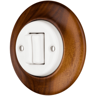 WOODEN PORCELAIN WALL LIGHT SWITCH NUC MAG DOUBLE - DYKE & DEAN